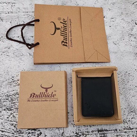 Genuine Leather Billfold Card Holder Black Handmade Wallet With box and Bag